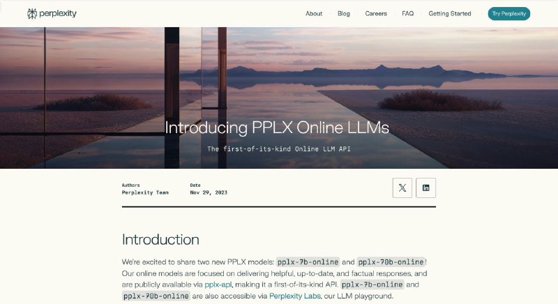 Perplexity 发布联网 LLM 模型Perplexity 发布了两款新的 PPLX 模型